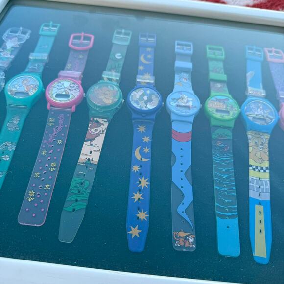 Vintage Disney 9 Watch Lot 90s Shadowbox Display 1990 Fantasma Promo Collection
